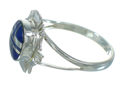 Genuine Sterling Silver Lapis Inlay Southwest Ring Size 8 AX73725